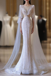 Pretty Mermaid Long Sleeves Pink Semi Formal Prom Dresses Evening Gowns